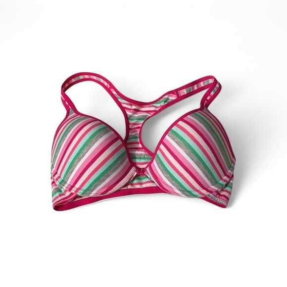 SO Striped Racerback Bra - Pink, Green, White - Picture 1 of 3